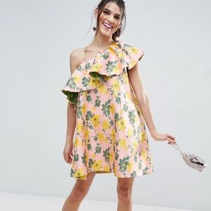ASOS Javquard One Shoulder Mini Dress (UK12P/US8P)
